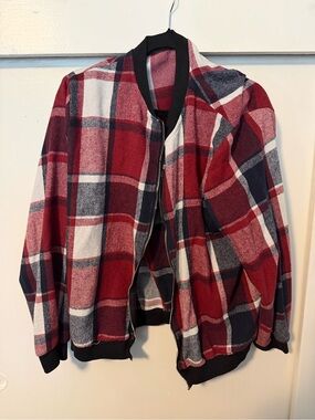 Red Navy Plaid Bomber Jacket